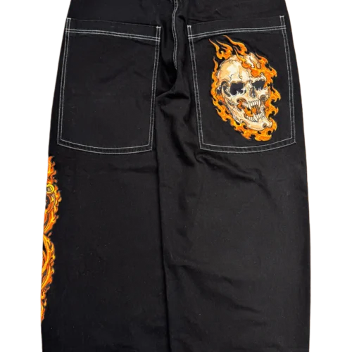 Black Flaming Skull Jeans Bombshell X GLOE