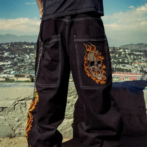 Black Flaming Skull Jeans Bombshell X GLOE f