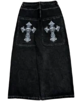 Black Wide Leg GLOE Skull Cross Jeans