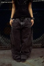 Black Wide Leg GLOE Skull Cross Jeans f