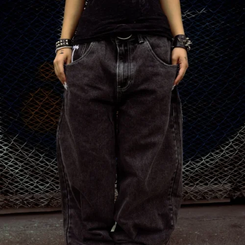 Black Wide Leg GLOE Skull Cross Jeans f