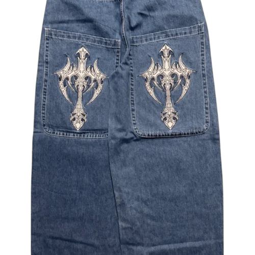 Blue Wide Leg GLOE Cyber Cross Jeans