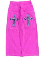 Pink Wide Leg GLOE Skull Cross Jeans