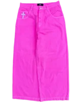 Pink Wide Leg GLOE Skull Cross Jeans f