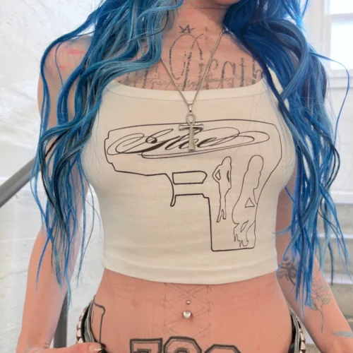 White Cursive GLOE Logo Crop Top f